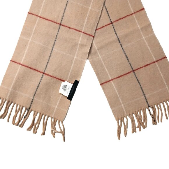 Burberry Luxury Vintage Tan Blue Red Window Pane Plaid Wool Scarf - Picture 4 of 6